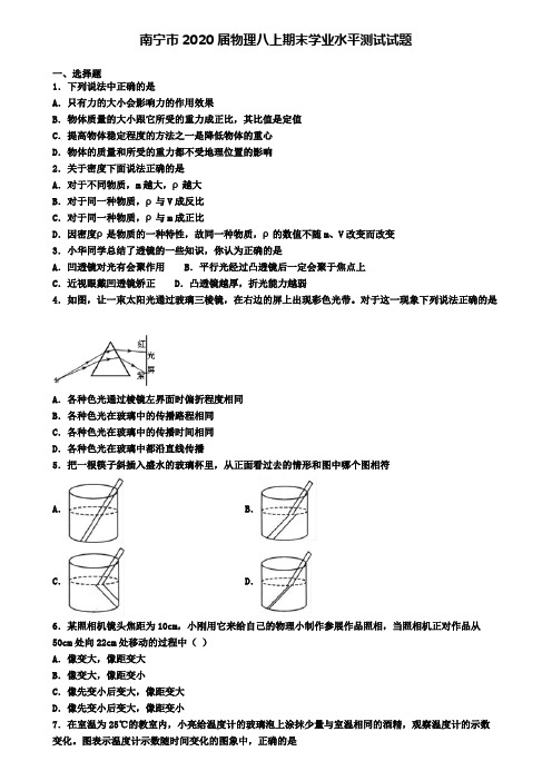 南宁市2020届物理八上期末学业水平测试试题