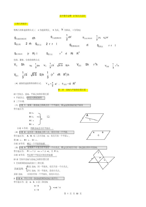 (完整版)高中数学必修2第二章知识点总结