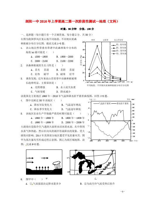 湖南省浏阳一中2015-2016学年高二地理下学期第一次阶段性测试试题 文