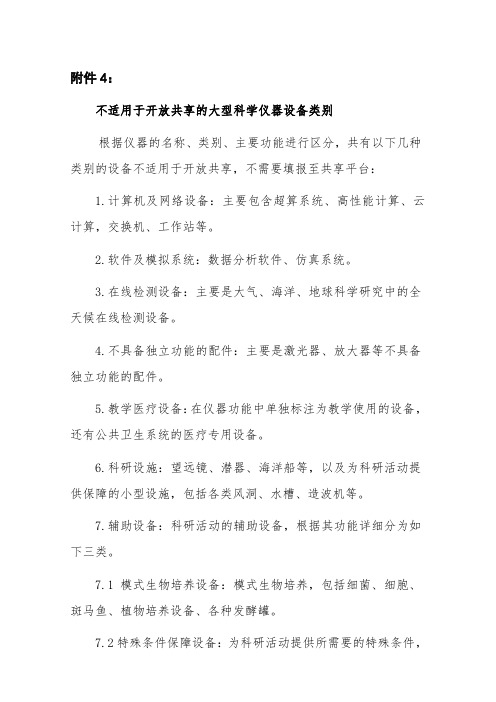 2020年吉林省不适用于开放共享的大型科学仪器设备类别