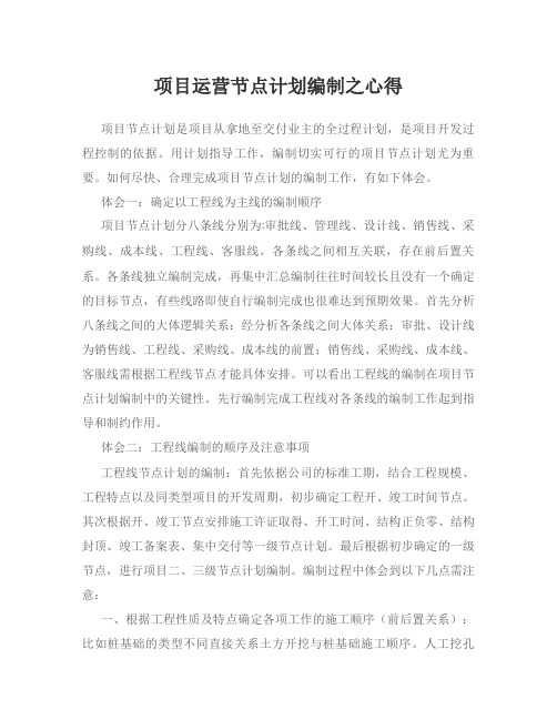 项目运营节点计划编制之心得