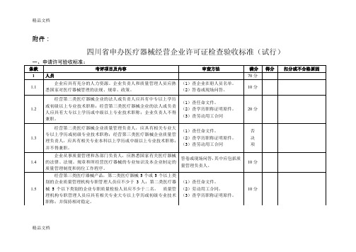 最新四川省《医疗器械经营企业许可证》检查验收标准