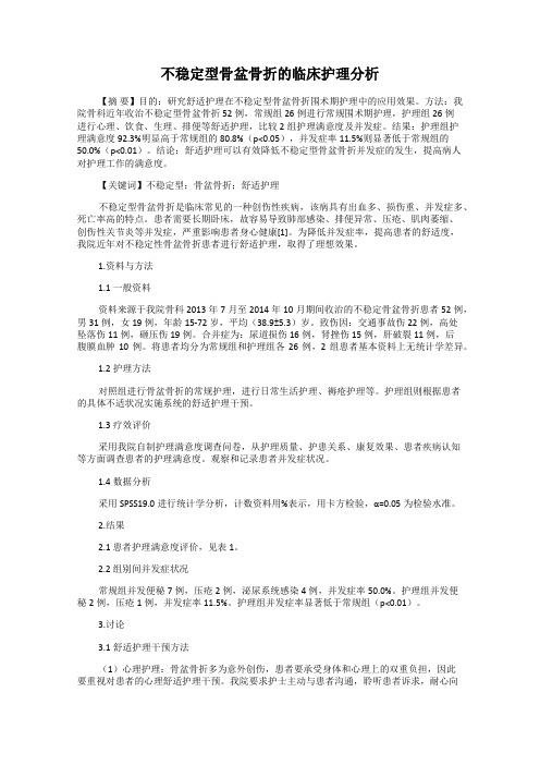 不稳定型骨盆骨折的临床护理分析