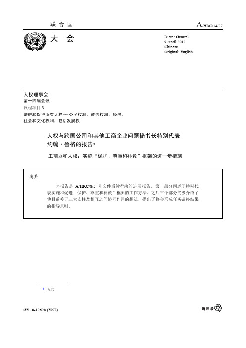 人权与跨国公司和其他工商企业问题秘书长特别代表约翰·鲁格