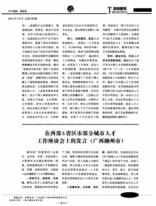 在西部5省区市部分城市人才工作座谈会上的发言(广西柳州市)