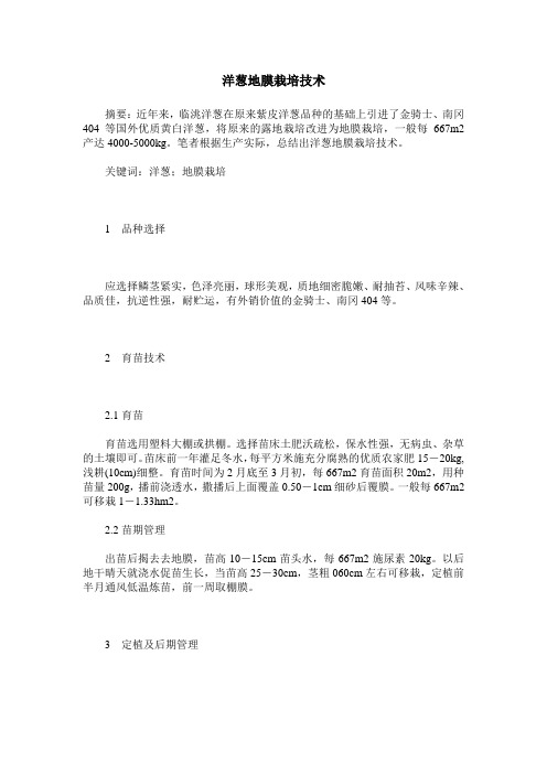 洋葱地膜栽培技术