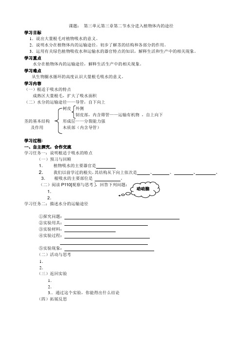 第三单元第三章第二节水分进入植物体内的途径