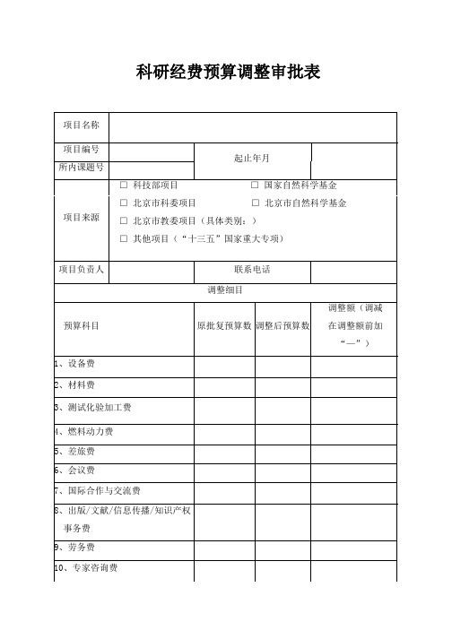 科研经费预算调整审批表