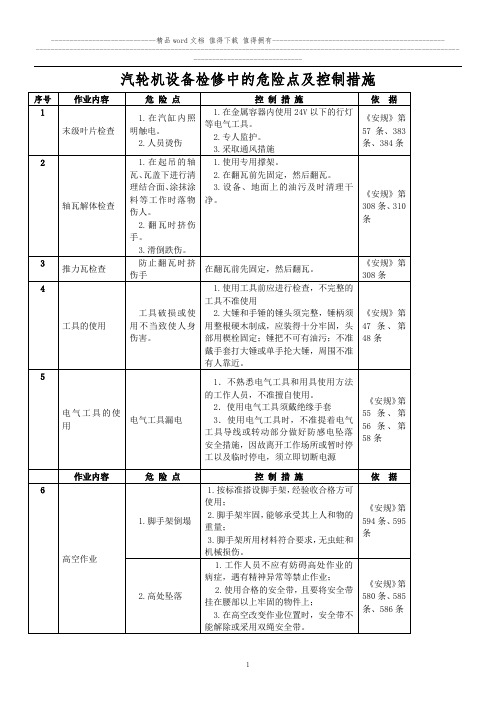 汽轮机设备检修中的危险点及控制措施
