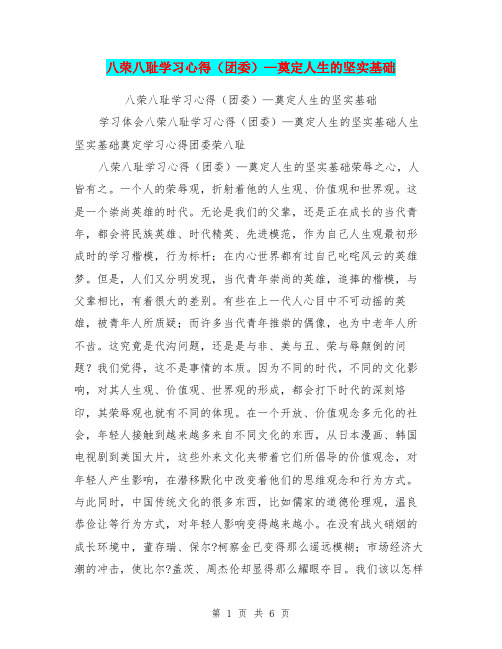 八荣八耻学习心得(团委)—奠定人生的坚实基础
