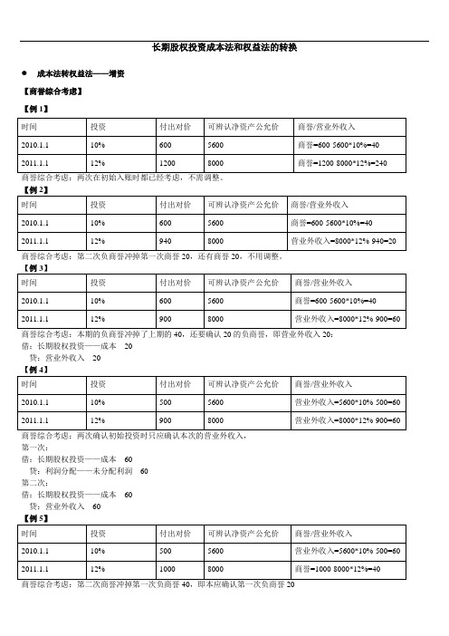 长期股权投资成本法和权益法的转换