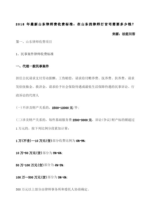 山东律师费收费标准在山东找律师打官司需要多少钱？