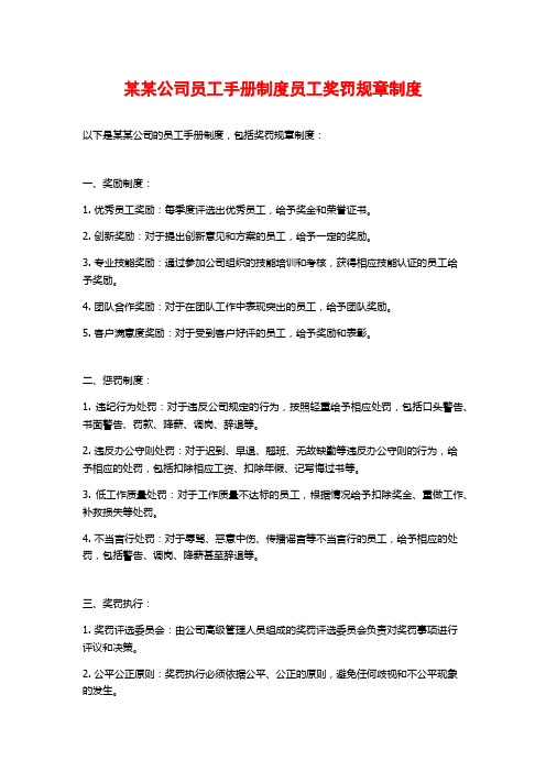 某某公司员工手册制度员工奖罚规章制度