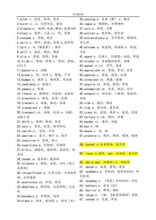 英语四级核心高频词汇表