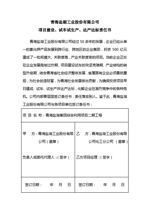 青海盐湖工业股份有限公司化工分公司综合利用项目二期工程责任书