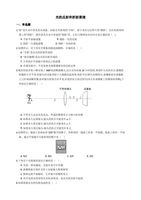 2019浙江省中考科学考前精练：10光的反射和折射原理(含解析)