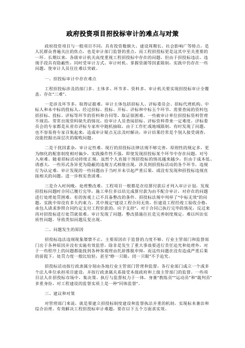 政府投资项目招投标审计的难点与对策