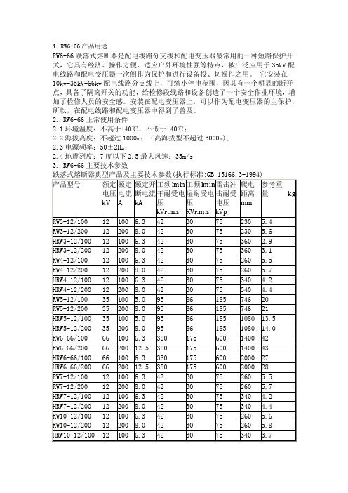 RW6-66跌落式熔断器使用说明书