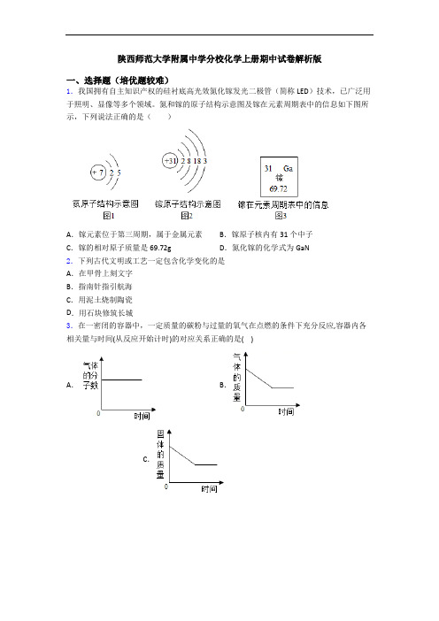 陕西师范大学附属中学分校初三化学上册期中试卷解析版
