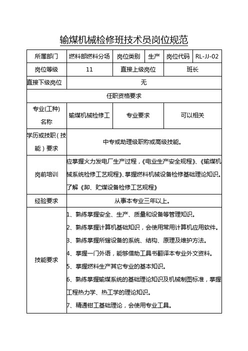 输煤机械检修班技术员