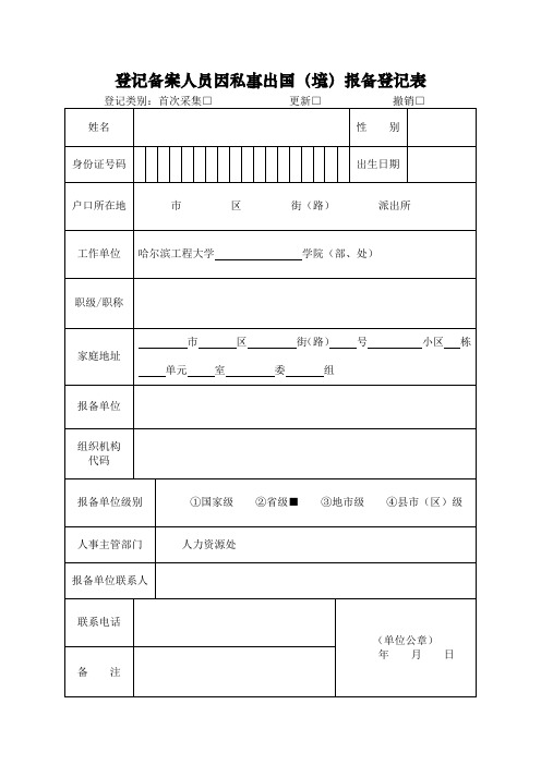登记备案人员因私事出国(境)报备登记表