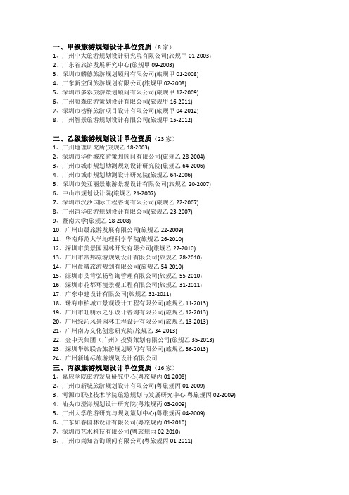 广东省旅游规划设计单位名录