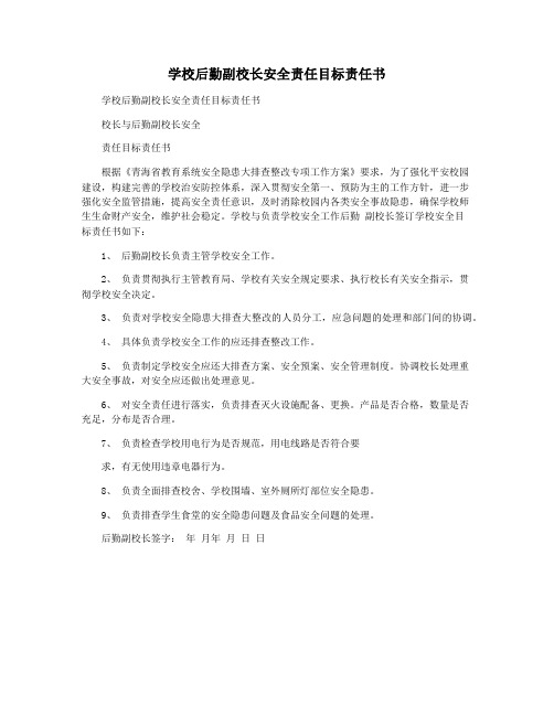 学校后勤副校长安全责任目标责任书