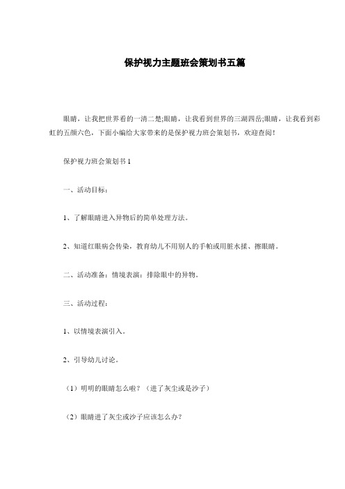保护视力主题班会策划书五篇