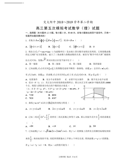 2019年交大附中高三模拟考试数学(理)试题含详解