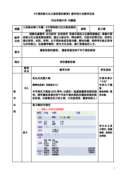 中国传统文化主流思想的演变教学设计及教学反思