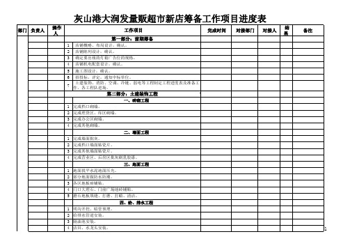 大润发超市筹备新工作项目进度表