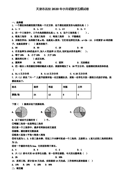 天津市名校2020年小升初数学五模试卷