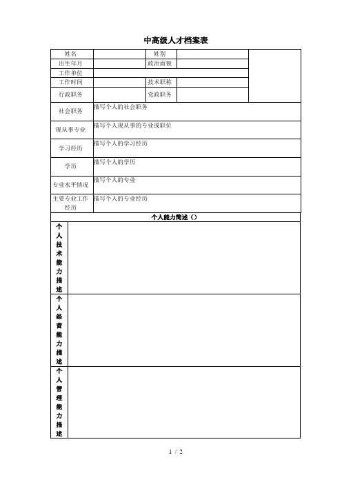 中高级人才档案表