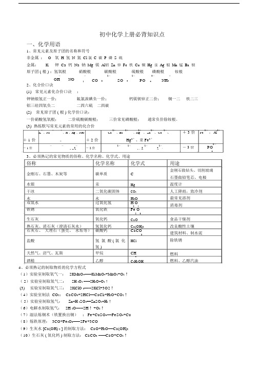 人教版本初三化学全册必背学习知识点.docx