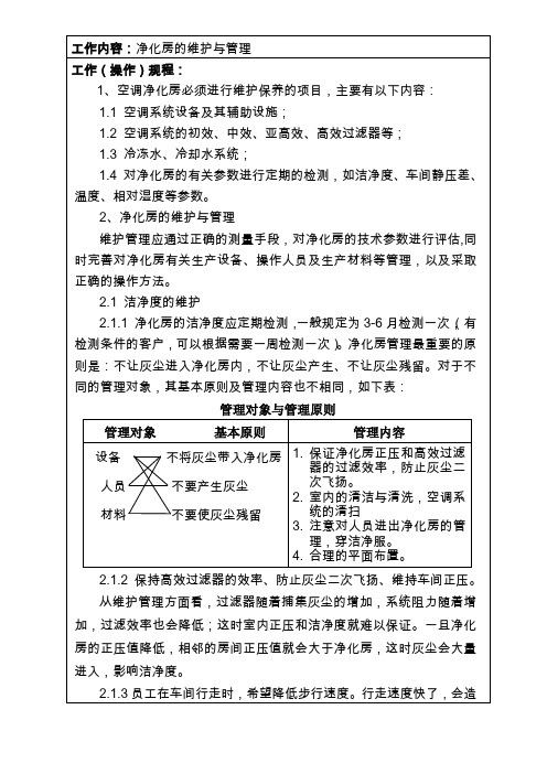 1净化房的维护与保养规程