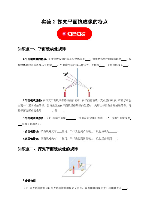 实验2 探究平面镜成像的特点 (原卷版+答案解析)