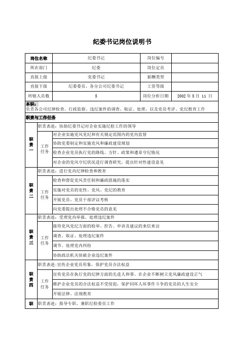 纪委岗位说明书