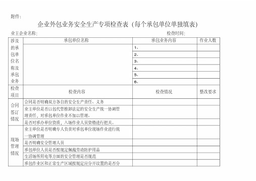 企业外包业务安全生产专项检查表(全面)