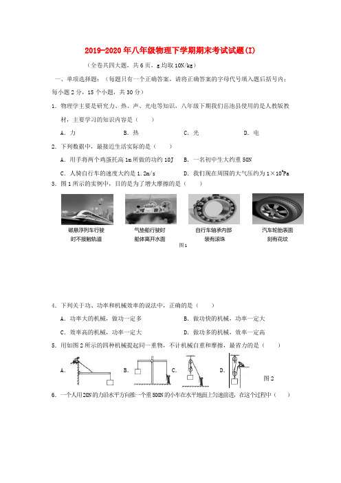 2019-2020年八年级物理下学期期末考试试题(I)
