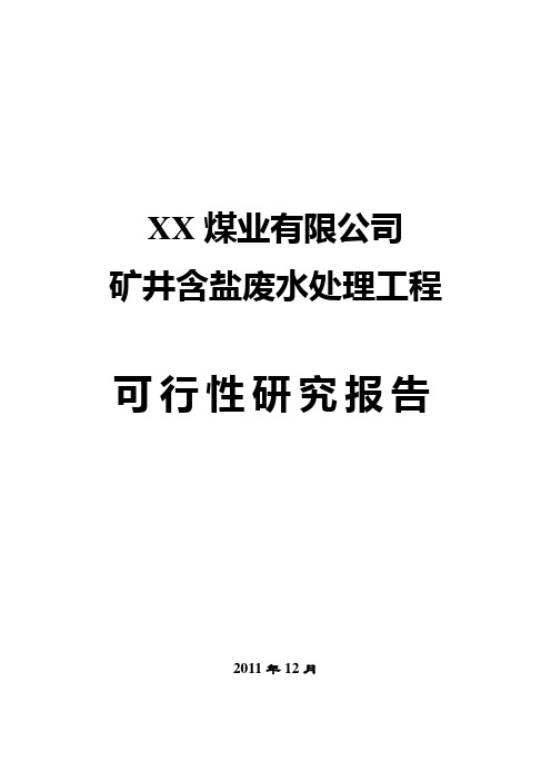 矿井含盐废水处理工程可行性研究报告