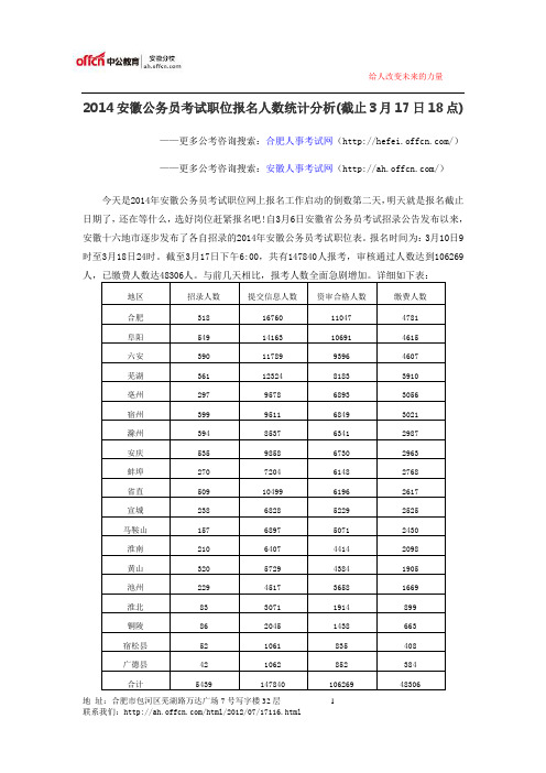 2014安徽公务员考试职位报名人数统计分析(截止3月17日18点)