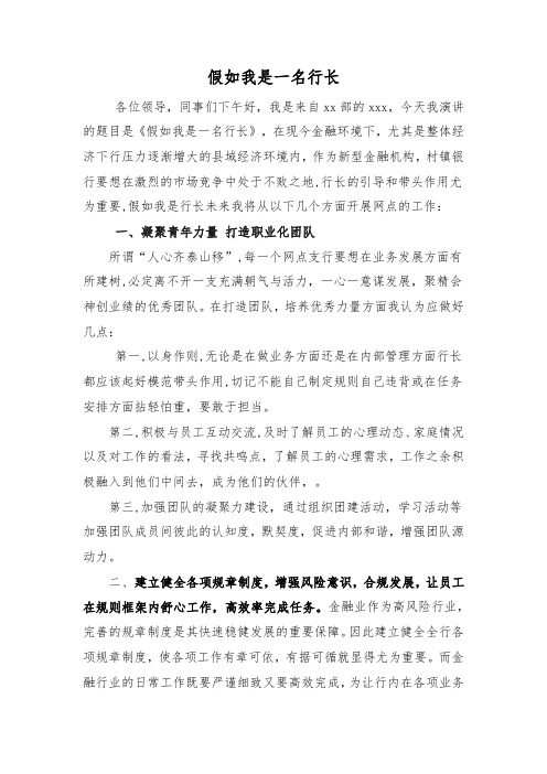 假如我是支行行长来年我该如何开展工作