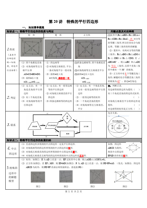 中考数学知识点梳理第20讲 特殊平行四边形