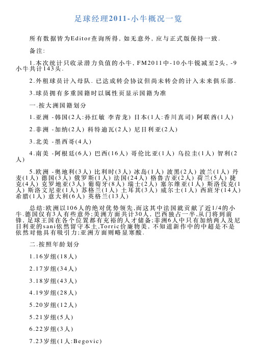 足球经理2011小牛概况一览