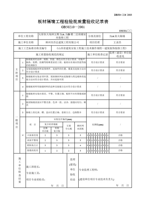 岩棉板检验批