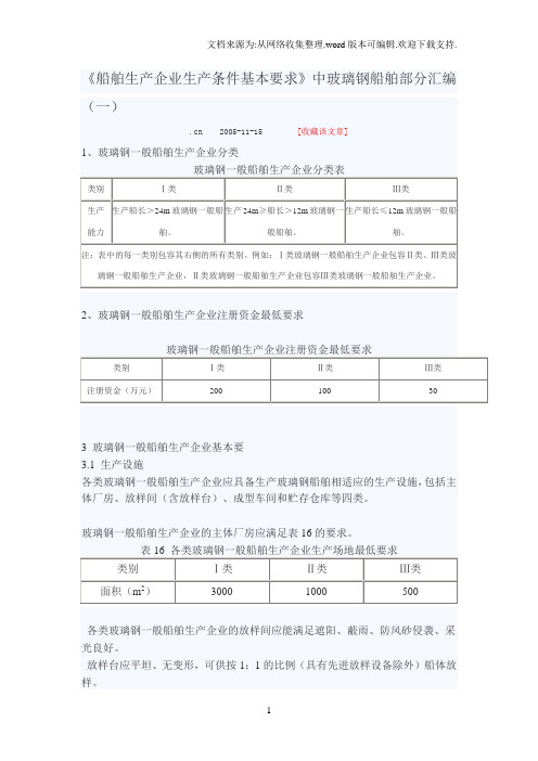 《船舶生产企业生产条件基本要求》中玻璃钢船舶部分汇编