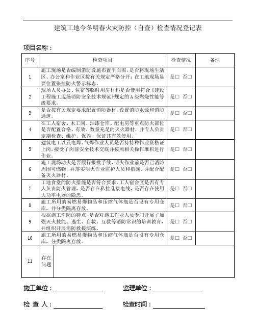 建筑工地今冬明春火灾防控专项检查情况登记表