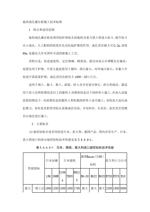 旋挖成孔灌注桩施工技术标准