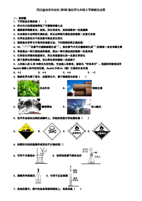 四川省自贡市名校2020届化学九年级上学期期末试卷