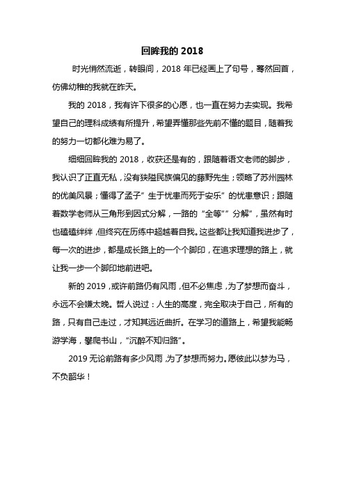 初二作文：回眸我的2018 作文500字
